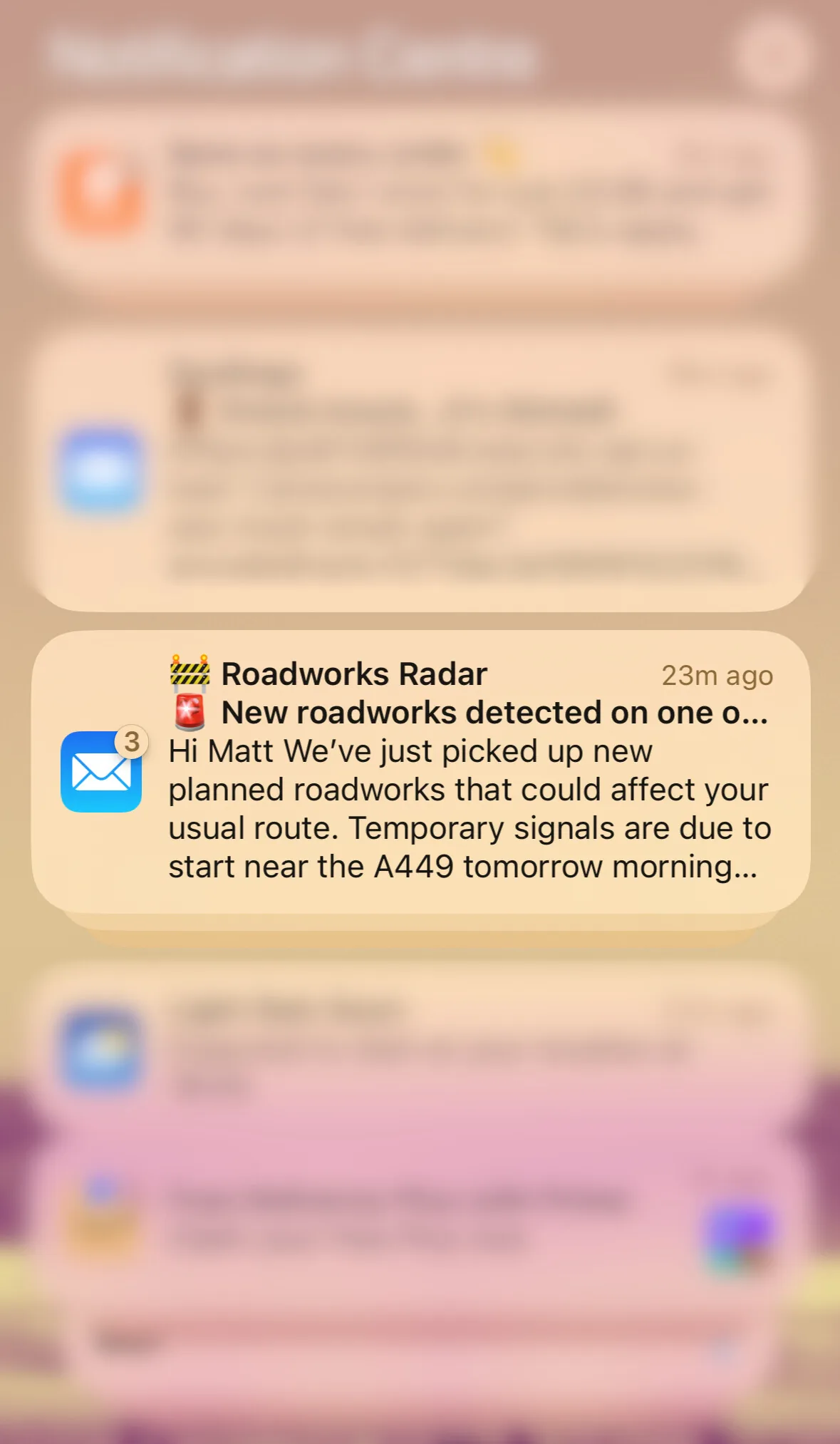 Roadworks Radar notification demo