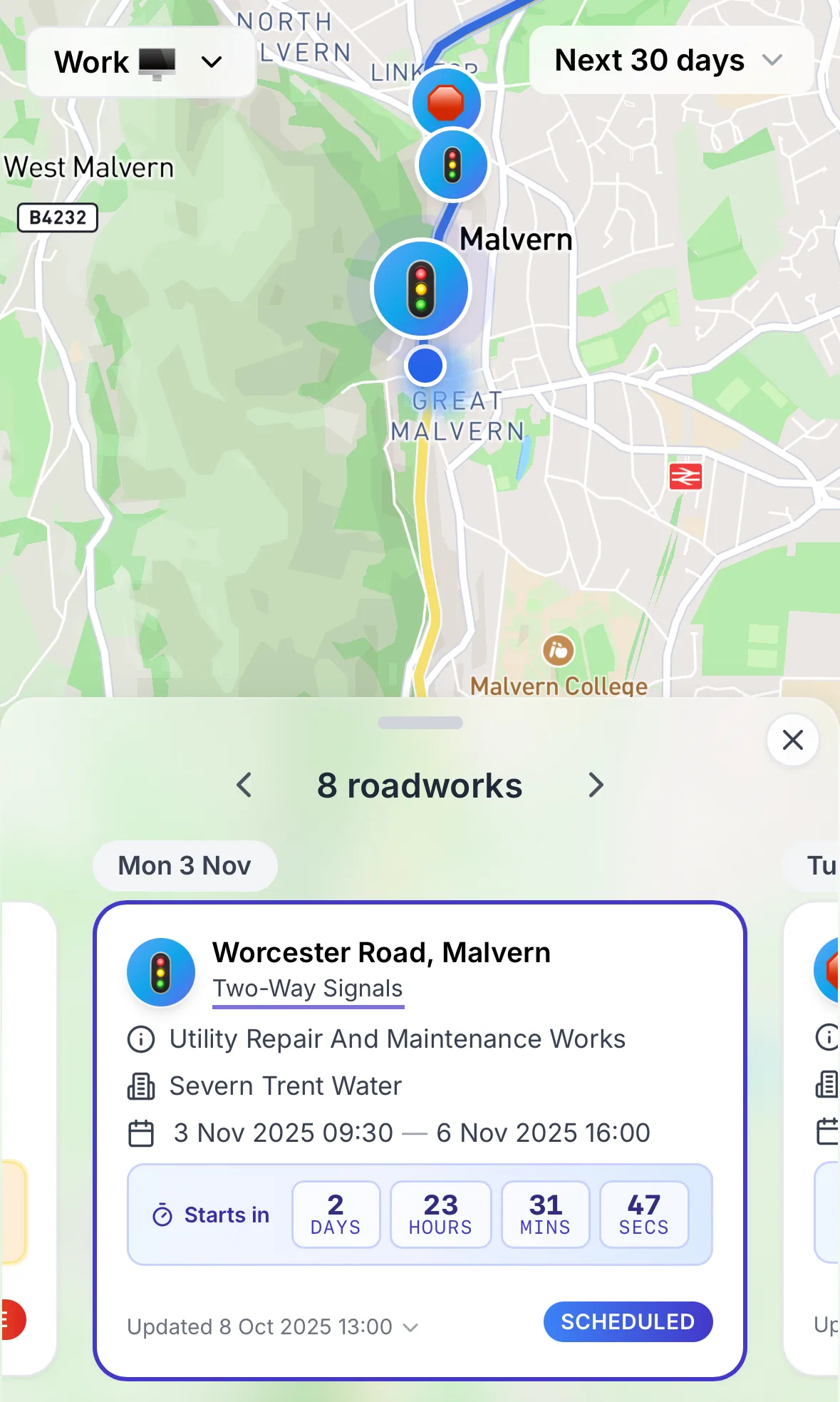 Preview of route dashboard on mobile